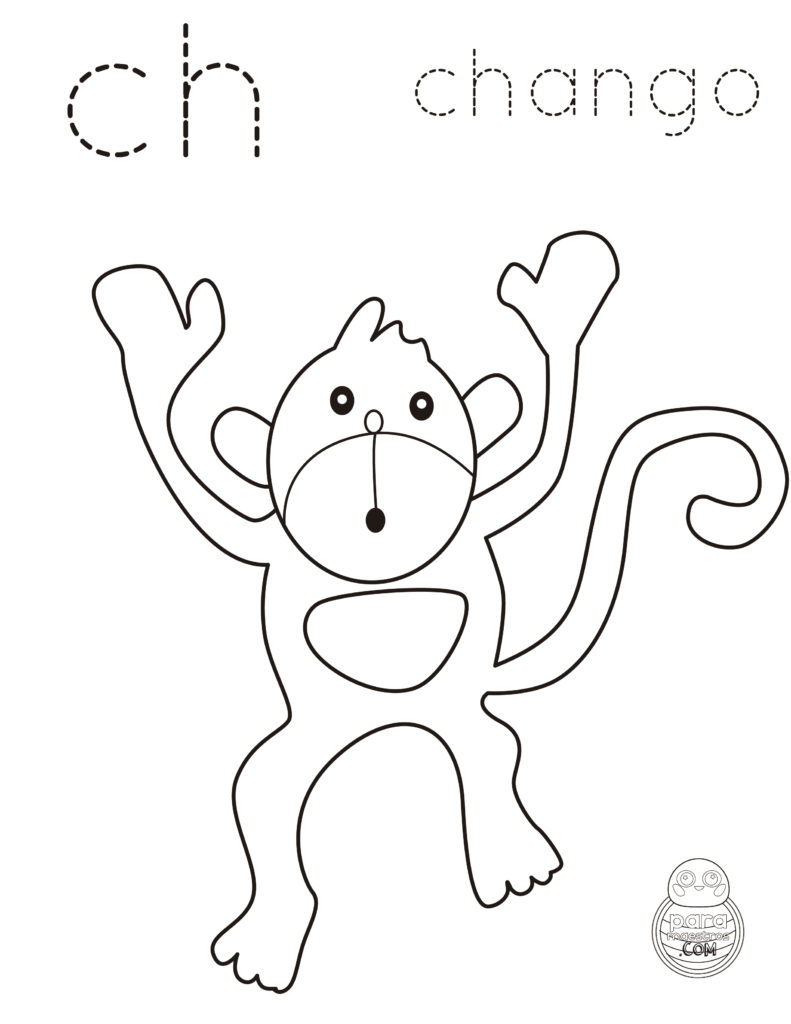 Ejemplo de un animal para colorear con su nombre debajo.