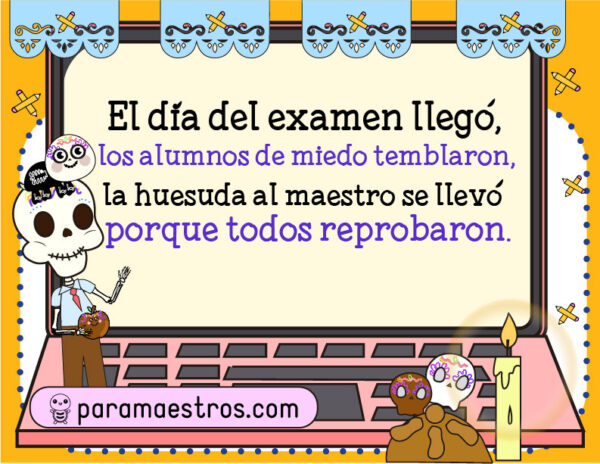 Calaveritas literarias escolares para docentes y alumnos, día de