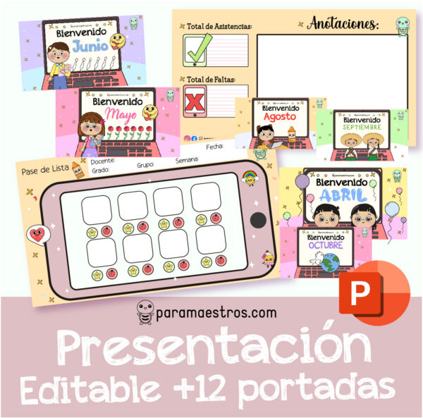 ✍️ Pase de Lista + Portadas ilustradas de Meses editables en PWP 🧑‍💻