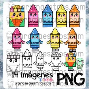Crayolitas – 14 imágenes en PNG- 10 a color + versión para colorear
